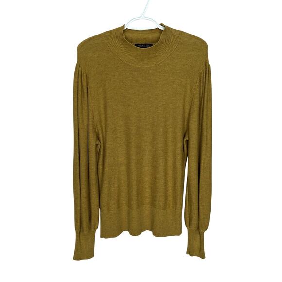 Rachel Zoe | Mustard Yellow Cashmere Blend Mock neck Sweater Ballon Sleeve XL - Picture 2 of 6